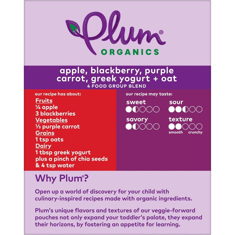 Plum Organics Mighty 4 Apple Blackberry Purple Carrot Greek Yogurt & Oat Baby Food Pouch - (Select Count), 5 of 6