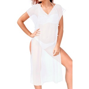 LA LEELA Women's Beachwear Summer Swim Beach Dress Cover Ups for Swimwear Women Short Front Tie Swimsuit Coverups for Women Small-Medium White, Solid - 1 of 4