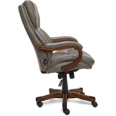 Gray Bonded Leather Executive Swivel Office Chair with Fixed Arms