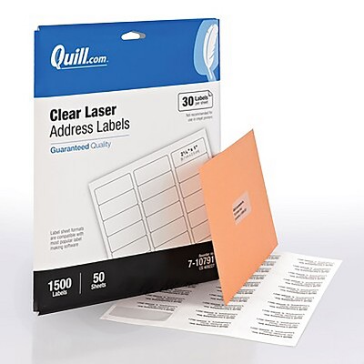 Quill Brand Laser Address Labels 1" x 2-5/8" Clear 30 Labels/Sheet 710791
