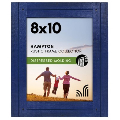 Americanflat 8x10 Picture Frame with Shatter-Resistant Glass - Hampton Collection - Distressed Wood Gallery Picture Frames for Tabletop - Navy Blue