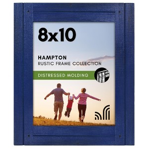Americanflat 8x10 Picture Frame with Shatter-Resistant Glass - Hampton Collection - Distressed Wood Gallery Picture Frames for Tabletop - Navy Blue - 1 of 4