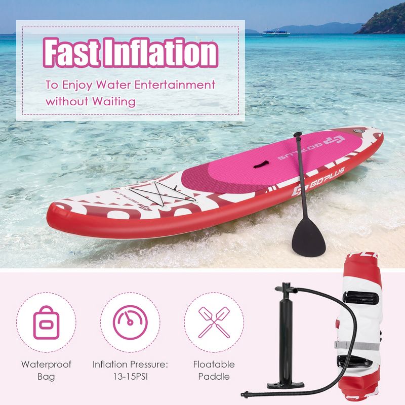 Costway 10.5’ Inflatable Stand Up Paddle Board SUP W/Carrying Bag Aluminum Paddle Pink, 5 of 11