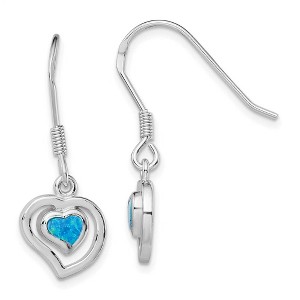 Black Bow Jewelry 10mm Created Blue Opal Double Heart Dangle Earrings in Sterling Silver - 1 of 4