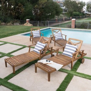 GDFStudio Abena Outdoor Acacia Wood Adjustable Chaise Lounge with Wheels - 1 of 4