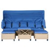 CAVINAS 4 Piece UV-Proof Resin Wicker Patio Outdoor Seating Sets, with Retractable Canopy, Cushions and Lifting Table, Blue - 3 of 4