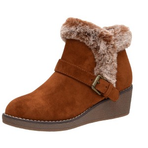 CUSHIONAIRE Women's Rhodes Faux Suede Winter Booties – Fur Boots for Women with Memory Foam, Comfy Boots with Faux Fur,Side Zipper, 2-Inch Wedge Heel - 1 of 4