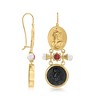 Ross-Simons Italian Tagliamonte Black Onyx and .60 ct. t.w. Ruby Drop Earrings With Cultured Pearls in 18kt Gold Over Sterling - 3 of 4