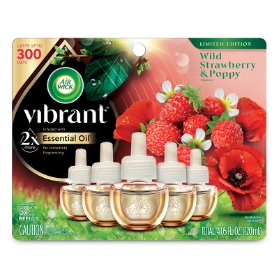 Air Wick Vibrant Scented Oil Air Freshener Refills - Wild Strawberry & Poppy - 3.38 fl oz/5ct