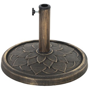 Aghana Digitals 26 lbs Bronze Resin-Concrete Patio Umbrella Base with Retro Lotus Design, Fits - 1 of 4