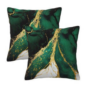 Emerald Green and Gold Throw Pillow Cover 18x18 in Set of 2 Marble Cushion Modern - 1 of 4