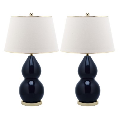 (Set of 2) 26.5" Jill Double- Gourd Ceramic Lamp Navy (Includes CFL Light Bulb) - Safavieh