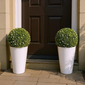 2 Pack Artificial Flower Topiary Ball, Faux Hanging Rose Ball, Fake Boxwood Decorative Balls with Hanging Chains for Front Door, Porch Decor - 1 of 4