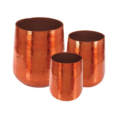 Set of 3 Contemporary Aluminum Dimpled Planters Copper Gold - Olivia & May