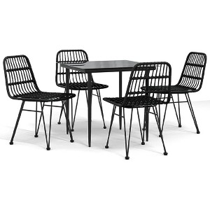 vidaXL Garden Dining Set Black Steel, polyethylene, tempered glass - 31.5" table length Black 4 - 1 of 4