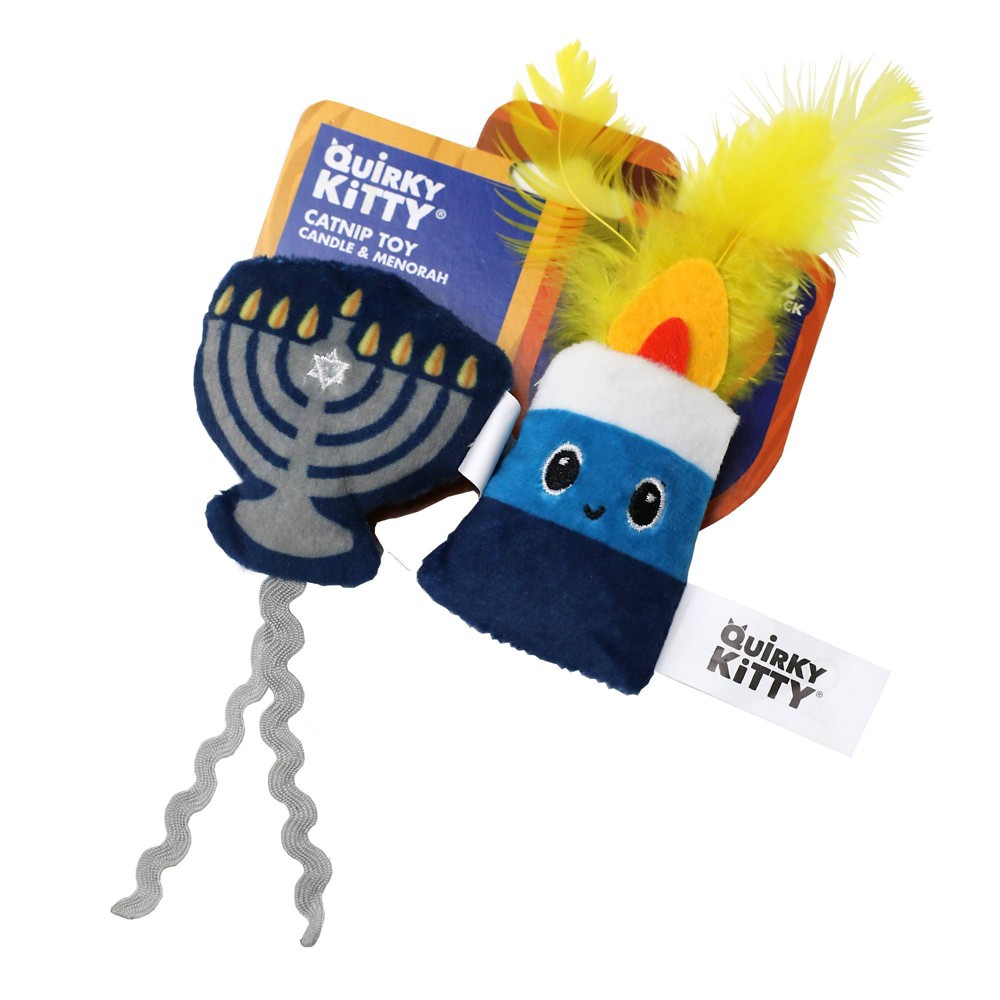 Hanukkah Quirky Kitty Light the Meownorah Cat Toy - Blue