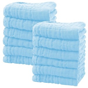 12 Pack Baby Muslin Washcloths - Soft Face Cloths for Newborn, Absorbent Bath Wash Cloths, Wipes - 1 of 4