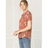 INSPIRE CHIC Women's Floral Tie Neck Ruffle Short Sleeves Peasant Blouse Top Small Coral - 4 of 4