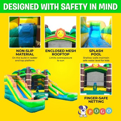 Tropical Inflatable Bounce House with Dual Water Slides