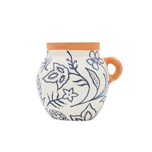 Blue Floral Suzani Bud Vase Terracotta by Foreside Home & Garden - 1 of 4