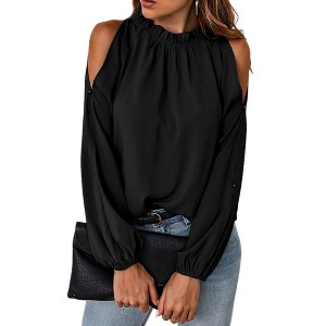 Womens Tops Dressy Casual Cold Shoulder Ruffle Collar Blouses Fall Fashion Shirts for Work - 1 of 4