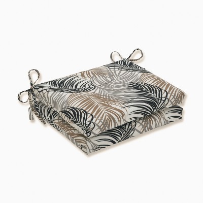 2pk Setra Stone Squared Corners Outdoor Seat Cushions Black - Pillow Perfect: Weather-Resistant, Fade-Resistant with Ties