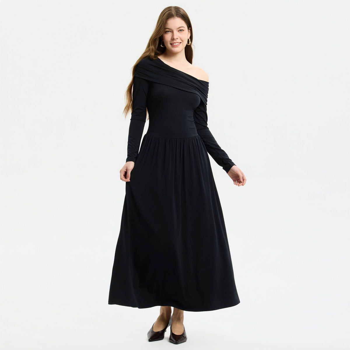 Women's Long Sleeve Midi A-Line Dress - A New Day™ Black