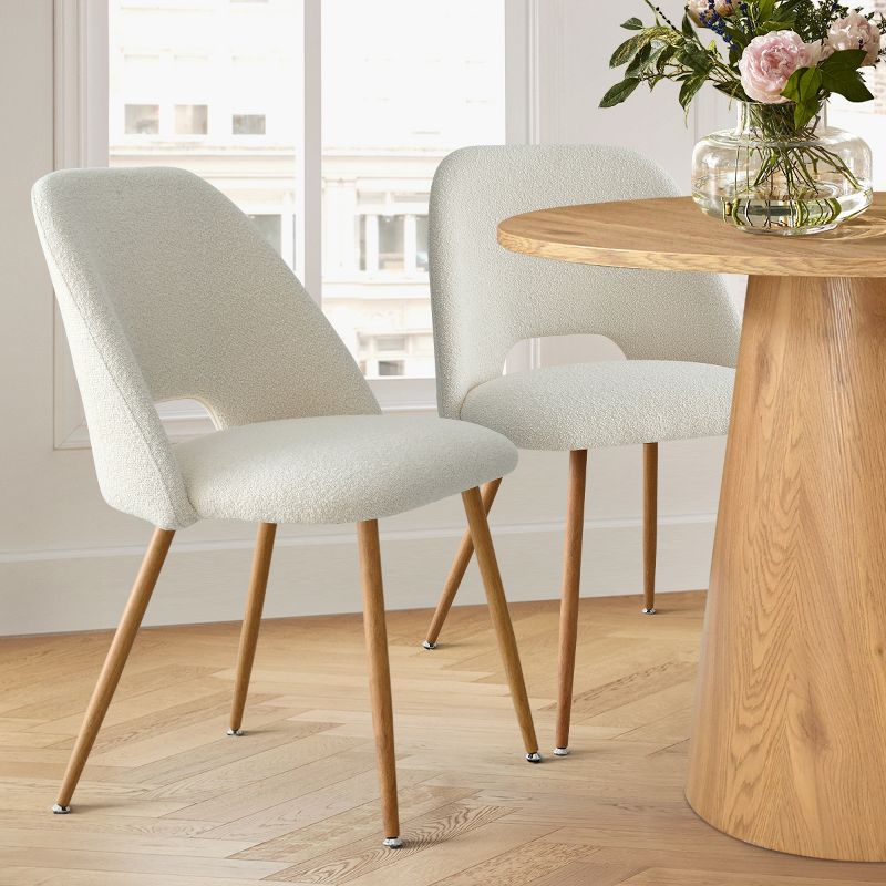 Edwin Boucle Dining Chair Set Of 6,Modern Kitchen Dining Room Chairs with Curved Round Backrest,Boucle Chairs with Oak Metal Legs -Maison Boucle, 3 of 10