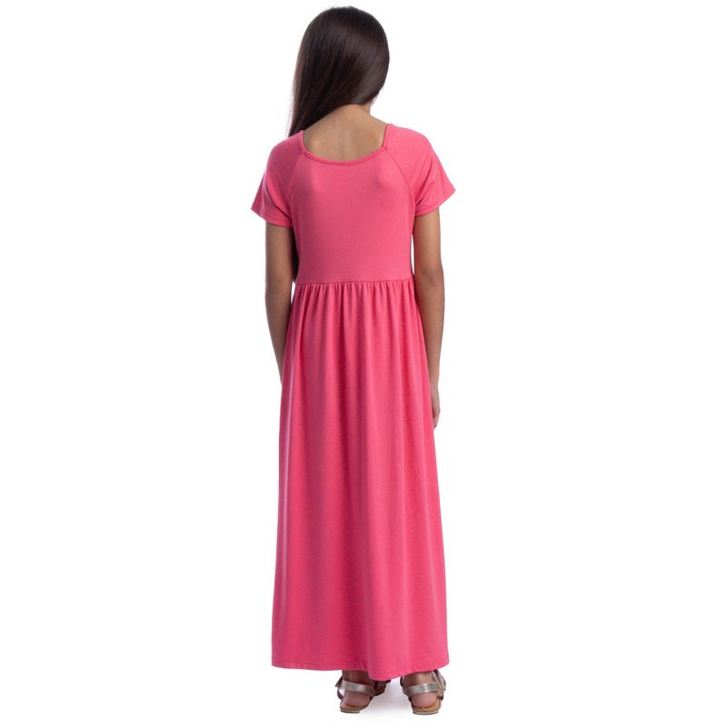 24seven Comfort Apparel Girls Short Sleeve Pleated Maxi Dress, 3 of 5