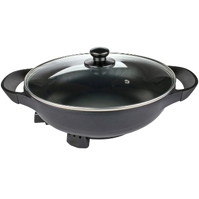 Brentwood Appliances SK-69BK Large13-Inch Non Stick Flat Bottom Electric Wok Skillet with Vented Glass Lid Kitchen Appliance, Black