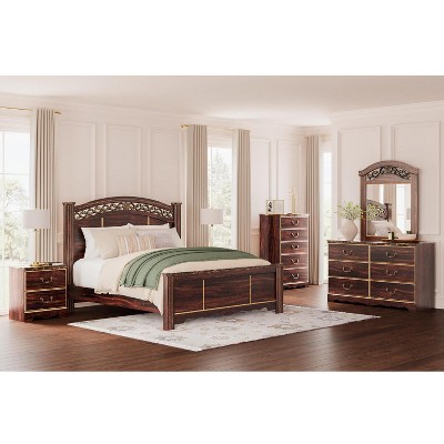 Dark Brown Traditional 2-Drawer Nightstand with USB Port