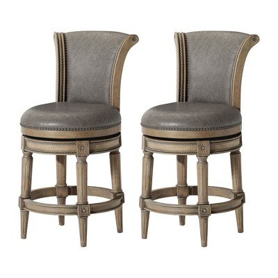 Maven Lane Pullman Upholstered Kitchen Stool with Vegan Leather Cushion Seat, Set of 2