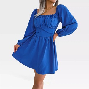 Womens Long Sleeve Dress Square Neck Smocked Dress Babydoll Dress Flowy Mini Dress Tie Back Dress Strappy Dress - 1 of 4