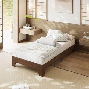 Platform Wood Bed Frame with Wooden Slat and Metal Slat Support,10.24"Underbed Space for Storage,without Headboard,No Box Spring Needed,Easy Assembly - 1 of 4