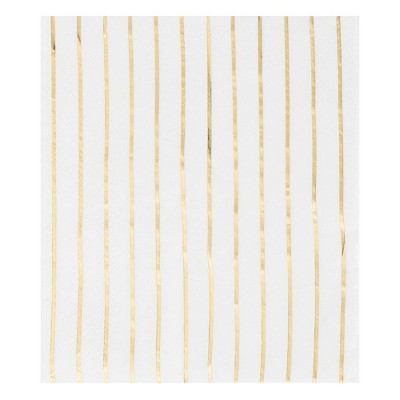 Juvale 50-Pack Striped Gold Foil Disposable Paper Napkins Party Supplies, 6.5 x 6.5 In