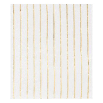 Juvale 50-Pack Striped Gold Foil Disposable Paper Napkins Party Supplies, 6.5 x 6.5 In