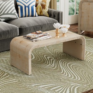 Minimalist MDF Coffee Table with Curved Art Deco Design and Groove Details for Living Room or Dining Room - 1 of 4