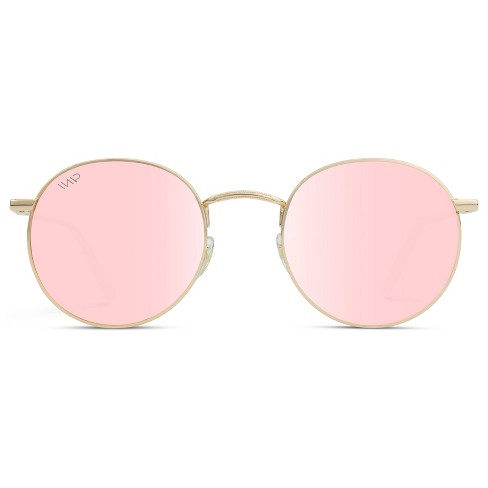 Wmp Eyewear Trendy Round Metal Frame Polarized Sunglasses - Gold Frame/ mirror Pink Lens : Target