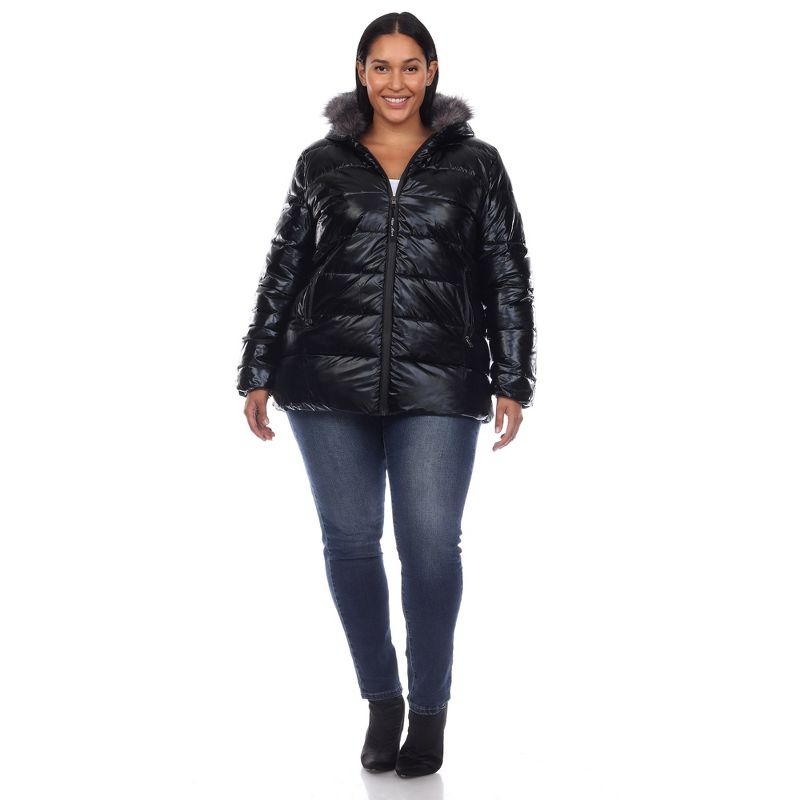 Plus Size Metallic Puffer Coat with Hoodie - White Mark, 4 of 7