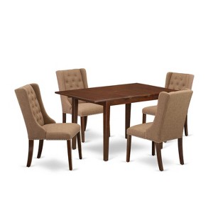 5-Piece Mahogany Finish Solid Wood Top Button Tufted Dining Room Set  (Seats-4) - 1 of 4