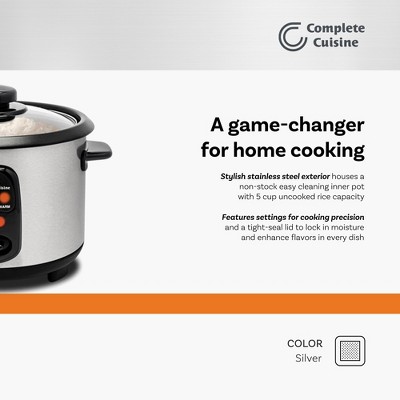 Compact Stainless Steel Multi-Function Rice Cooker, 10-Cup, Silver