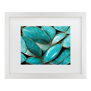 Trademark Fine Art - Treechild Turquoise Leafs Matted Framed Art - 1 of 4