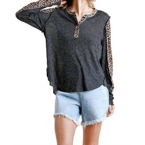 Women's Leopard Trimmed Top - umgee - 1 of 4