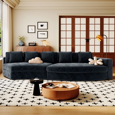 4 Seat Chenille Fabric Modular Sofa,Curved Free-Form Sectional Couch with Ergonomic Support,Modern Upholstered Living Room Sofa-Coolbibila