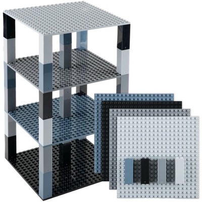 Strictly Briks Classic Stackable Baseplates, Building Bricks For Towers, Black & Gray, 4 Base Plates & 30 Stackers, 6x6 Inches