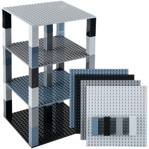 Strictly Briks Classic Stackable Baseplates, Building Bricks For Towers, Black & Gray, 4 Base Plates & 30 Stackers, 6x6 Inches - 1 of 4