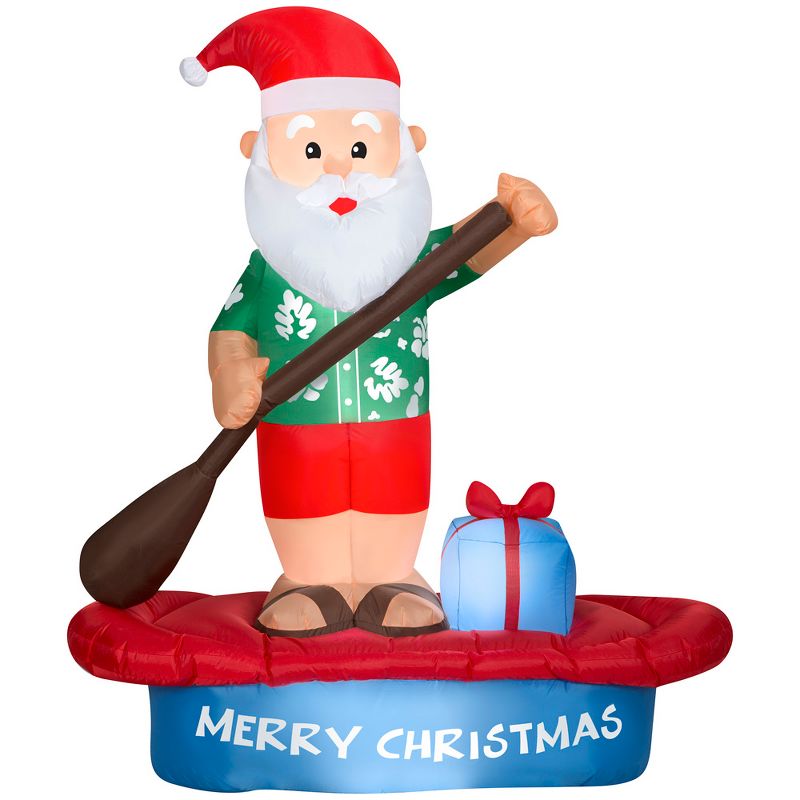 Gemmy Christmas Airblown Inflatable Santa on Paddle Board Scene w/LED, 6 ft Tall, Multi, 1 of 6