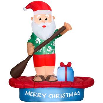 Gemmy Christmas Airblown Inflatable Santa on Paddle Board Scene w/LED, 6 ft Tall, Multi
