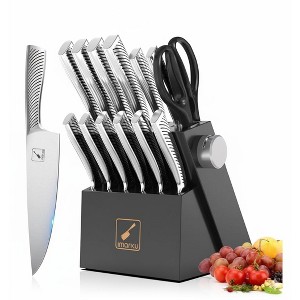 Knife Set,14-Piece Knife Sets for kitchen with block,Premium One-Piece Kitchen Knife Set with Sharpener,High Carbon Stainless Steel Knives Set,Black - 1 of 4