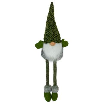 Northlight 21" Black and Dark Green Sitting Boy Gnome with a White Beard Christmas Tabletop Decoration